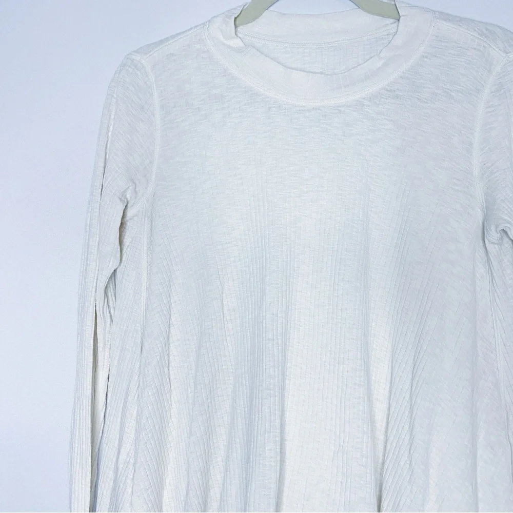 Free People - Off White High Low Ribbed Long Sleeve Top